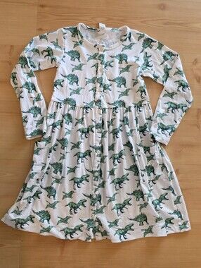 Kate Quinn Green Dino Bamboo Dress With Pockets 8Y